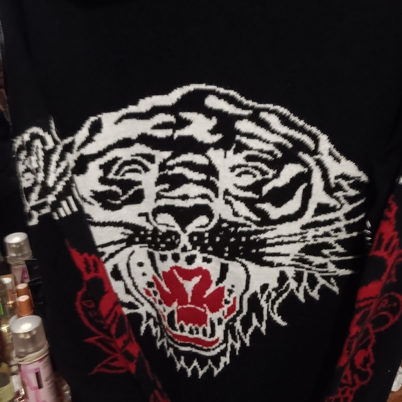 ED HARDY NWT Hooded Wool Blend Knit Sweater Cardigan Vintage Zip Up Lion. L - Picture 8 of 15